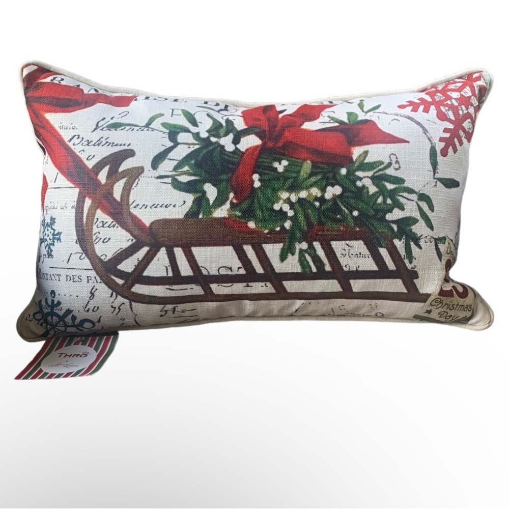 Christmas / Winter Pillow 12 x 20 w Feather Down Insert removable Zippered Cover
